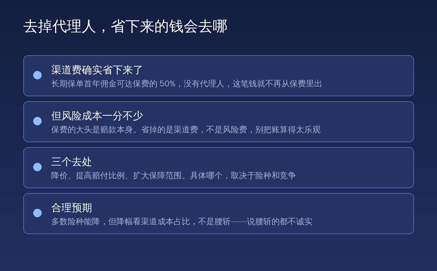 去掉代理人省下的钱去哪:渠道费省下来,但风险成本一分不少
