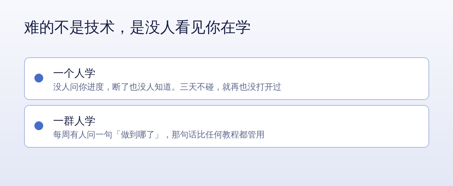 一个人学和一群人学的差别:没人问进度,和每周有人问一句